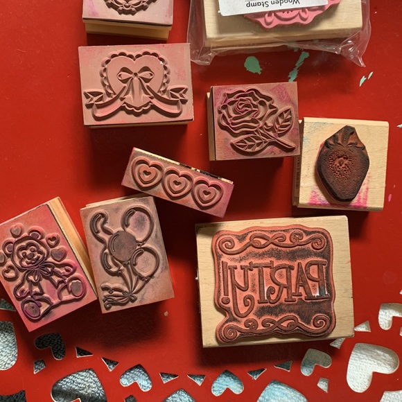 Hearts Valentine Party Strawberry Rose Rubber Stamps 9 Pc - Picture 4 of 6